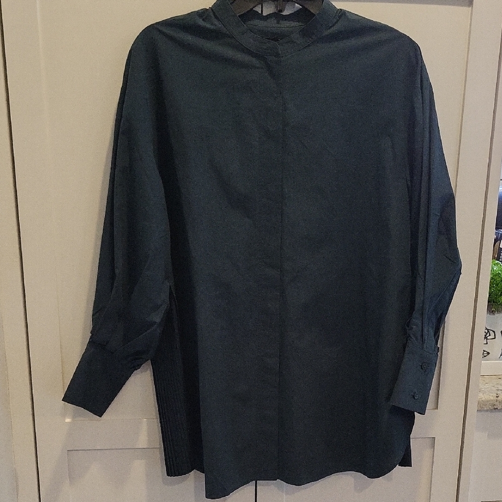 COS Deep Blue Teal Long Sleeve Pleat Back Shirt